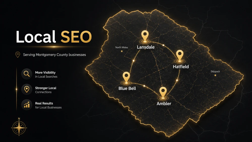 Technasurge premium web design, local SEO, automation, and digital growth dashboard illustration